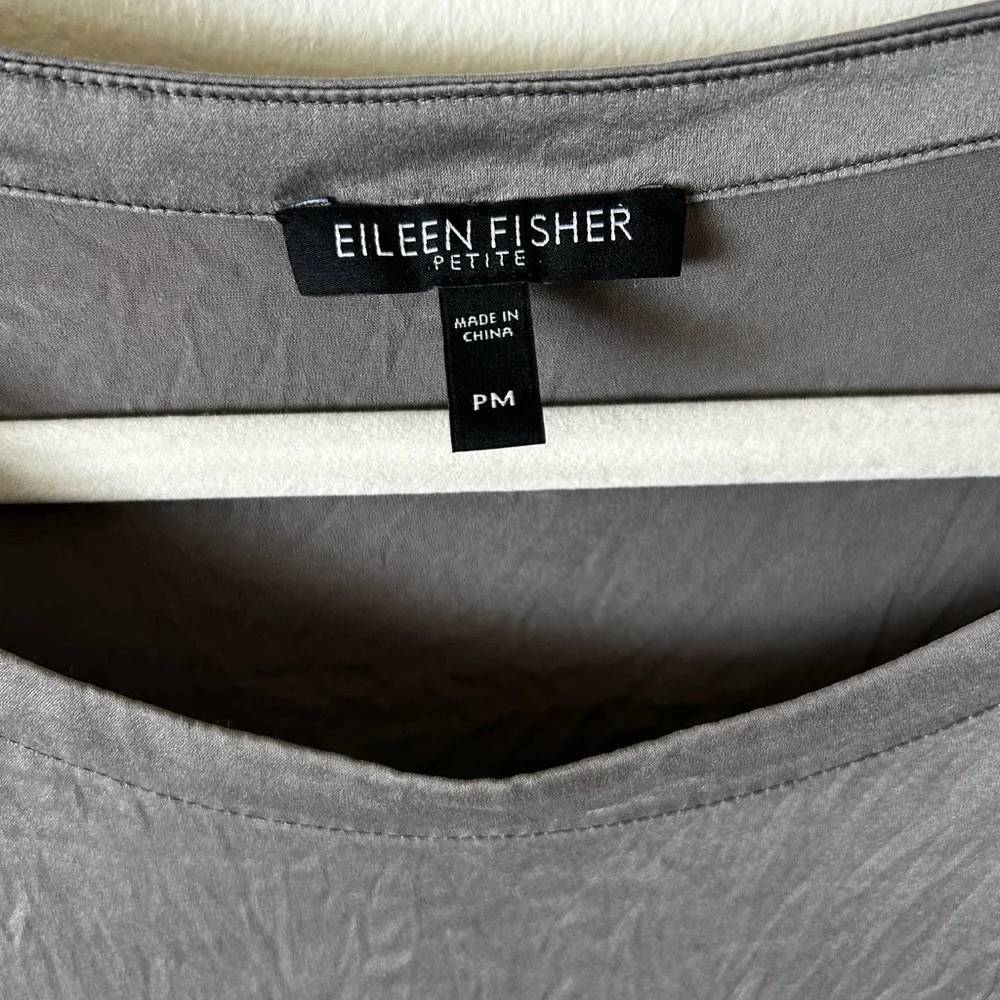 Eileen Fisher shiny grey silk short sleeve blouse petite medium EUC - Picture 3 of 6